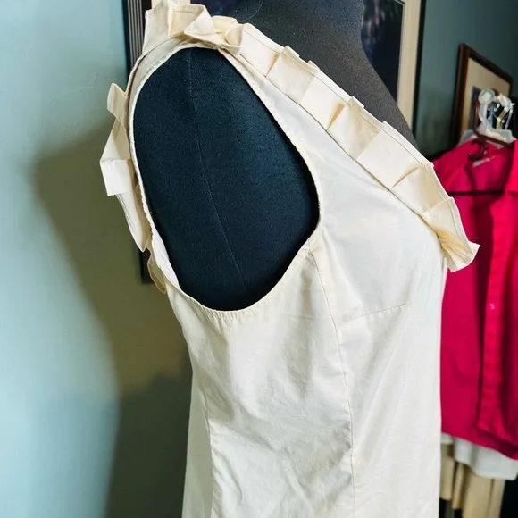 Ann Taylor Cream Ruffled Sleeveless Blouse Size 8 - Picture 3 of 5